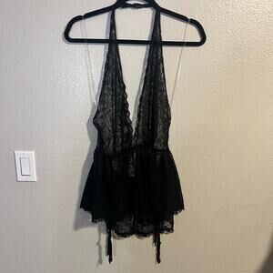 Victoria's Secret Black Halter Neck Backless Lingerie Top Size XL